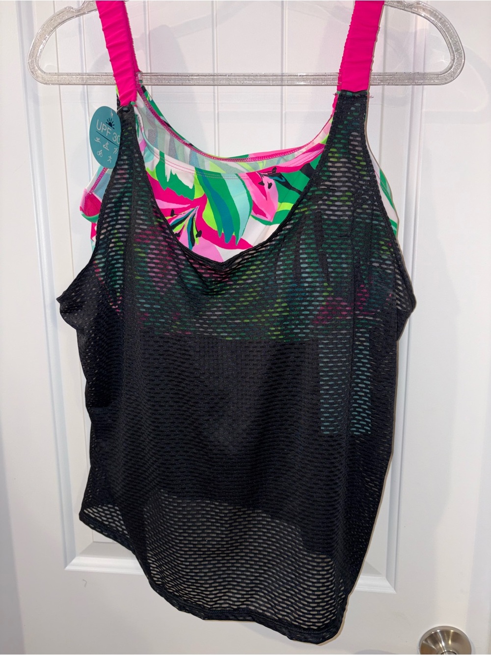 ZeroXposur Black Mesh Swim Coverup with Pink & Green Floral Underlay